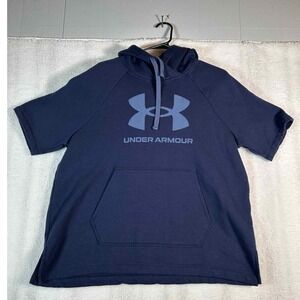 Under Armour Mens Pullover Hoodie Short Sleeve Blue Large Sweatshirt
